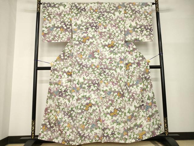 平和屋着物●上質な小紋 草花文 暈し染め 正絹 逸品 AABI0769ck