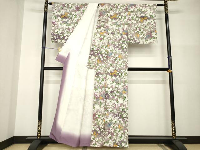 平和屋着物●上質な小紋 草花文 暈し染め 正絹 逸品 AABI0769ck