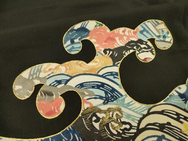 平和屋着物●豪華黒留袖 紅型 刺繍 立波文 金糸 正絹 逸品 AABI0776ck