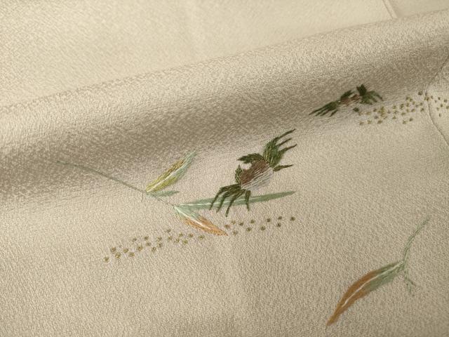 平和屋着物●色留訪問着 蘇州刺繍 蟹 金糸 正絹 逸品 未使用 AABI0777ck