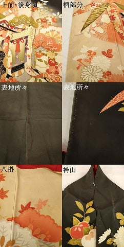 平和屋本店●アンティーク 大正ロマン 振袖 駒刺繍 御所車花文 金彩 正絹 逸品 AABI0787ck