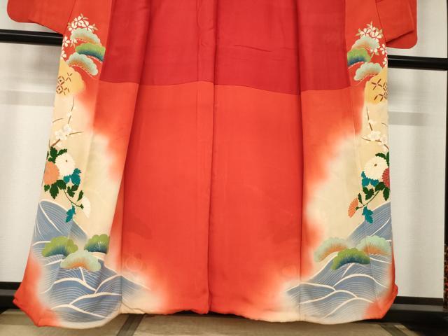 平和屋本店●アンティーク 大正ロマン 小振袖 二尺袖 駒刺繍 帆掛け船 吉祥花文 暈し染め 金彩 正絹 逸品 AABI0788ck