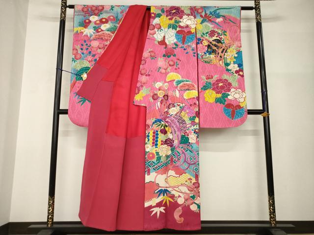 平和屋本店●アンティーク 大正ロマン 振袖 駒刺繍 花鼓文 正絹 逸品 AABI0792ck