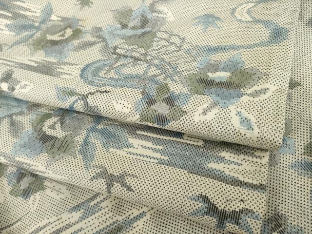 平和屋着物●本場大島紬 白大島 一元7マルキ 流水花文 総絣 正絹 逸品 AABI0797ck