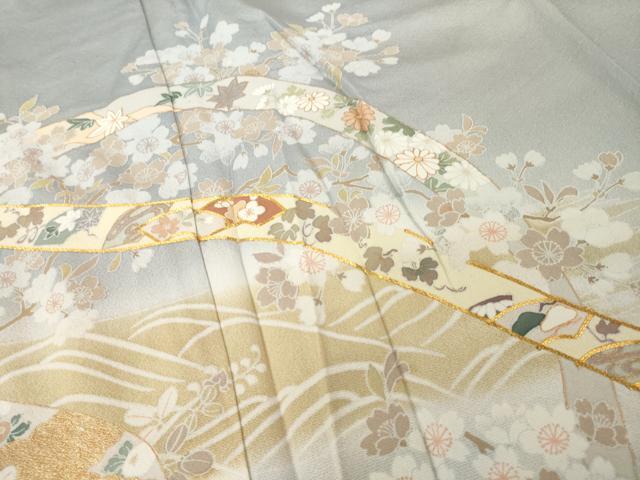 平和屋着物●豪華色留袖 駒刺繍 蔓帯花文 金彩 正絹 逸品 AABI0803ck