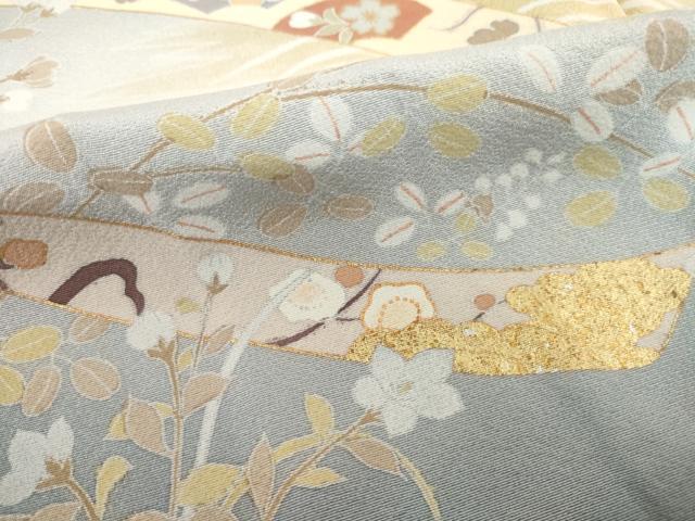 平和屋着物●豪華色留袖 駒刺繍 蔓帯花文 金彩 正絹 逸品 AABI0803ck