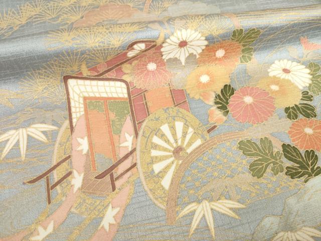 平和屋着物●訪問着 駒刺繍 御所車花文 金彩 正絹 逸品 AABI0808ck