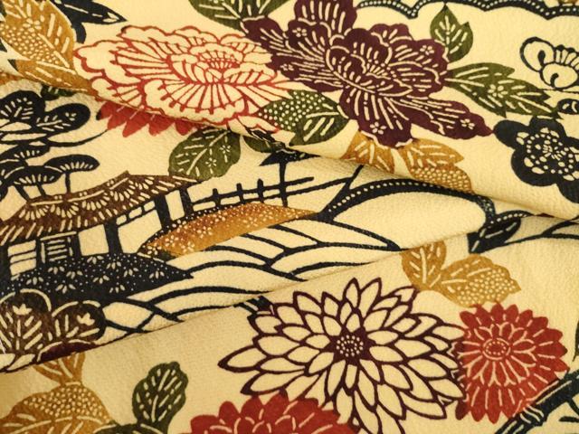 平和屋着物●上質な小紋 紅型 風景花文 正絹 逸品 AABI0809ck