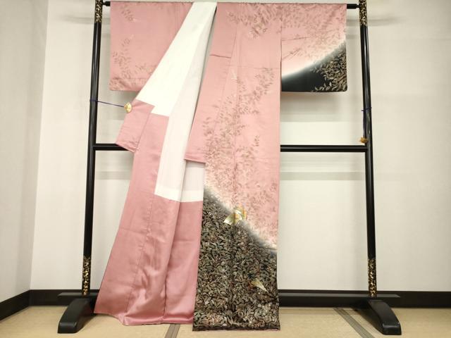 平和屋着物●訪問着 扇面花文 暈し染め 金彩 正絹 逸品 AABI0810ck