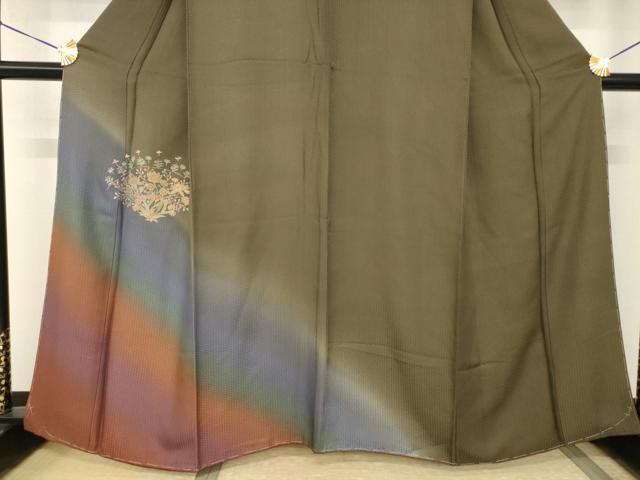 平和屋着物●訪問着 刺繍 草花文 暈し染め 金糸 正絹 逸品 未使用 AABI0813ck