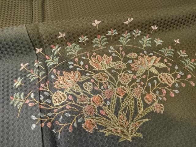 平和屋着物●訪問着 刺繍 草花文 暈し染め 金糸 正絹 逸品 未使用 AABI0813ck