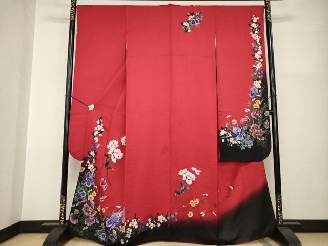 平和屋着物●プリマヴェーラ 振袖 草花文 暈し染め 正絹 逸品 AABI0816ck