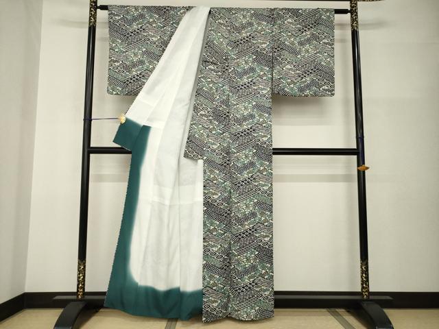 平和屋着物●上質な小紋 型染め 草花文 正絹 逸品 AABI0819ck