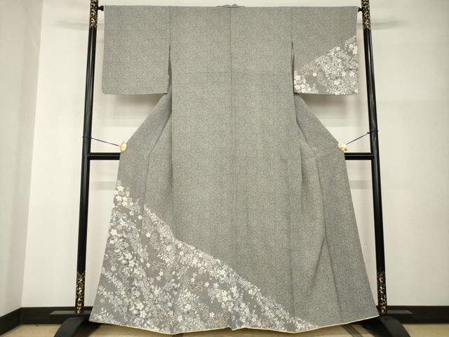 平和屋着物●訪問着 辻が花 舞花文 黒地 正絹 逸品 AABI0821ck