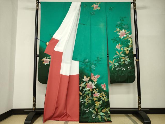 平和屋着物●豪華振袖 花蝶文 正絹 逸品 AABI0827ck