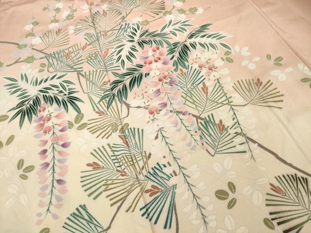 平和屋着物●訪問着 枝垂れ花文 松 暈し染め 正絹 逸品 AABI0830ck