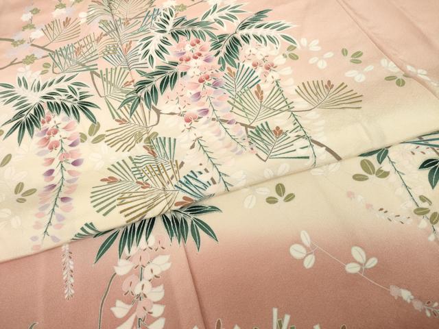 平和屋着物●訪問着 枝垂れ花文 松 暈し染め 正絹 逸品 AABI0830ck