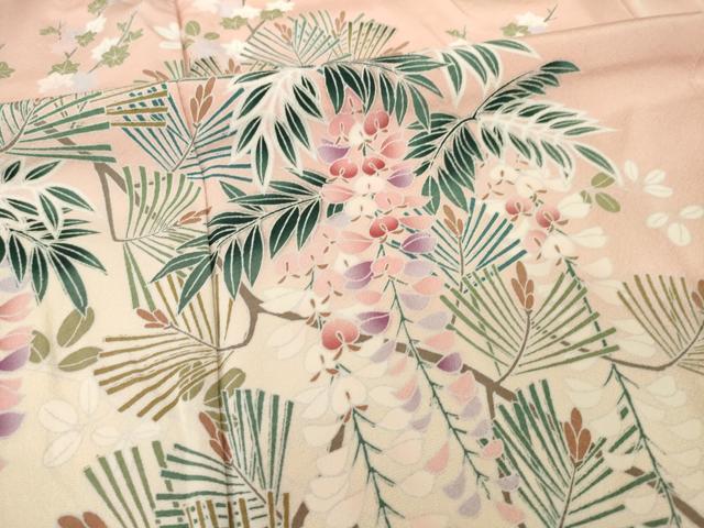 平和屋着物●訪問着 枝垂れ花文 松 暈し染め 正絹 逸品 AABI0830ck