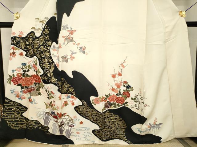 平和屋着物●訪問着 友禅 絞り 鴛鴦流水文 正絹 逸品 AABI0831ck