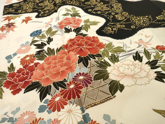 平和屋着物●訪問着 友禅 絞り 鴛鴦流水文 正絹 逸品 AABI0831ck