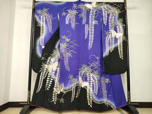 平和屋着物●豪華振袖 駒刺繍 花蝶文 暈し染め 金銀彩 そごう扱い 正絹 逸品 AABI0835ck