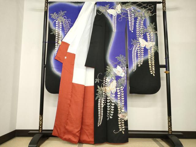 平和屋着物●豪華振袖 駒刺繍 花蝶文 暈し染め 金銀彩 そごう扱い 正絹 逸品 AABI0835ck
