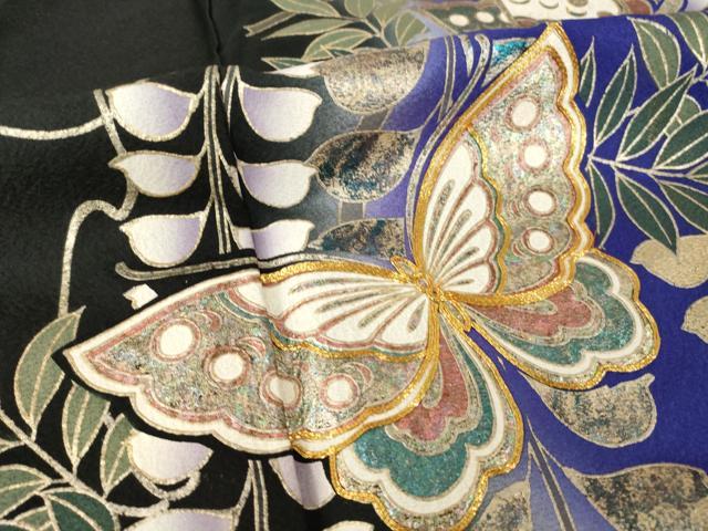 平和屋着物●豪華振袖 駒刺繍 花蝶文 暈し染め 金銀彩 そごう扱い 正絹 逸品 AABI0835ck