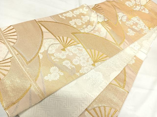 平和屋着物◎六通柄袋帯 扇面花文 金銀糸 AABI0852yx