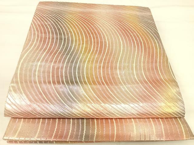 平和屋着物◎六通柄袋帯 よろけ縞 金銀糸 正絹 逸品 AABI0865yx
