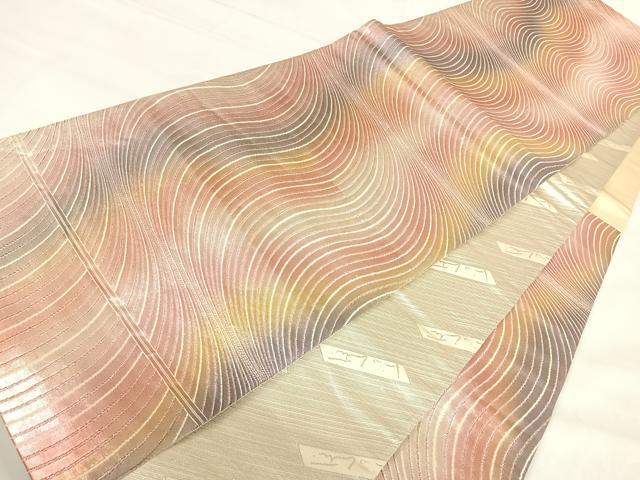 平和屋着物◎六通柄袋帯 よろけ縞 金銀糸 正絹 逸品 AABI0865yx