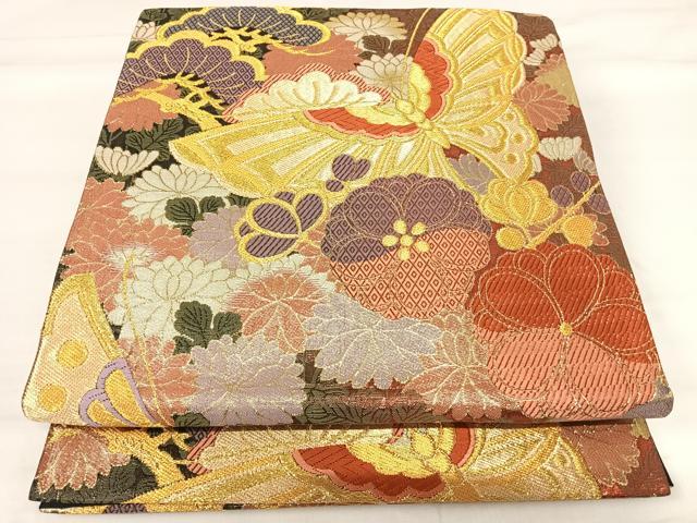 平和屋着物◎六通柄袋帯　唐織　慶長蝶文様　金糸　正絹　逸品　AABI0842yx 平和屋着物◎六通柄袋帯 唐織 慶長蝶文様 金糸 正絹 逸品 AABI0842yxの