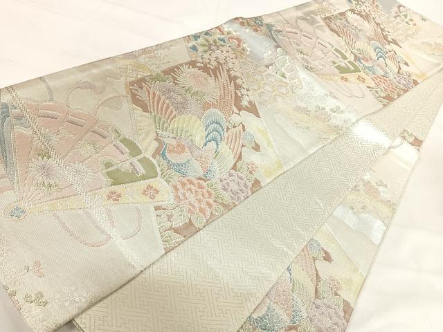 平和屋着物◎本箔佐賀錦 六通柄袋帯 孔雀花文 金銀糸 正絹 逸品 AABI0880yx