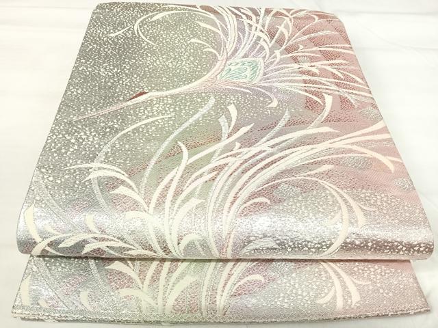 平和屋着物◎六通柄袋帯　唐織　飛鶴文　銀糸　正絹　逸品　AABI0889yx 平和屋着物◎六通柄袋帯 唐織 飛鶴文 銀糸 正絹 逸品 AABI0889yx