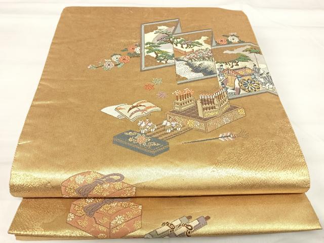 平和屋着物◎六通柄袋帯 唐織 聞香席飾 金糸 正絹 逸品 AABI0894yx