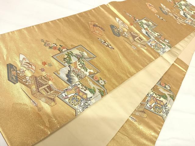 平和屋着物◎六通柄袋帯 唐織 聞香席飾 金糸 正絹 逸品 AABI0894yx