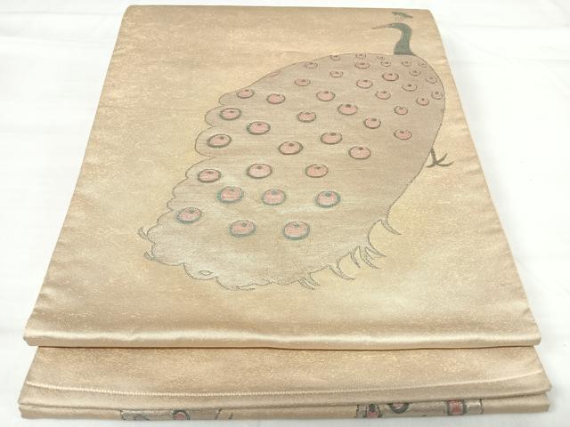 平和屋着物◎太鼓柄袋帯　孔雀　金銀糸　引箔　正絹　逸品　AABI0904yx 平和屋着物◎太鼓柄袋帯 孔雀 金銀糸 引箔 正絹 逸品 AABI0904yx