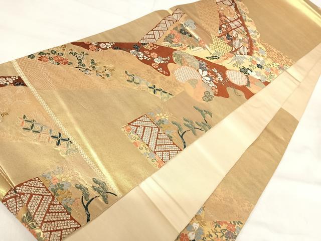 平和屋着物◎六通柄袋帯 唐織 桃山慶長の美 裂張能衣紋 金糸 正絹 逸品 AABI0912yx