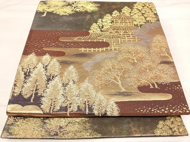 平和屋着物◎六通柄袋帯 爽映百景 金糸 正絹 逸品 AABI0919yx