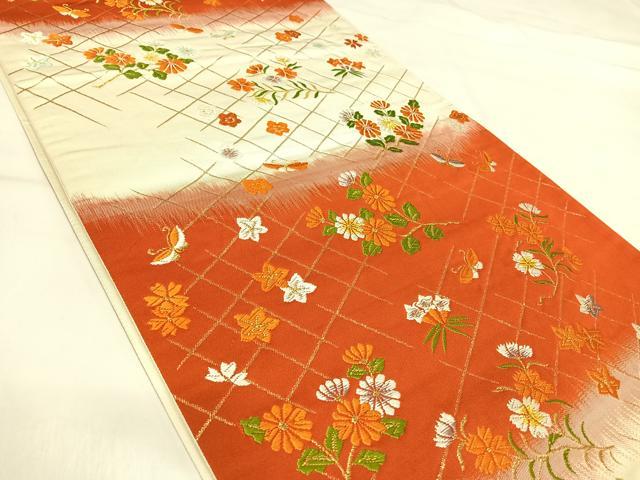 平和屋着物◎六通柄袋帯 唐織 花蝶文 金糸 正絹 逸品 AABI0921yx