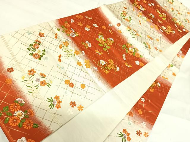 平和屋着物◎六通柄袋帯 唐織 花蝶文 金糸 正絹 逸品 AABI0921yx