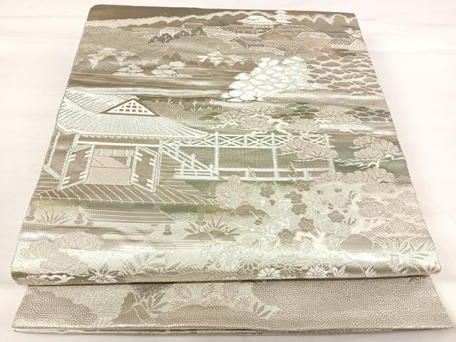 平和屋着物◎六通柄袋帯 京風景御所の庭 プラチナ箔使用 正絹 逸品 AABI0923yx