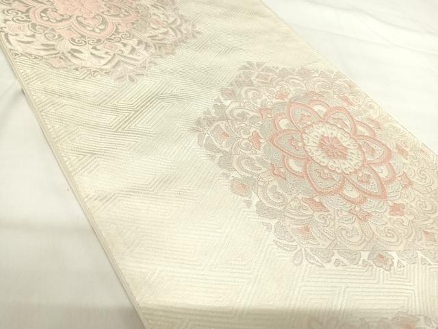 平和屋着物◎六通柄袋帯 唐織 亀甲花文 銀糸 正絹 逸品 AABI0926yx