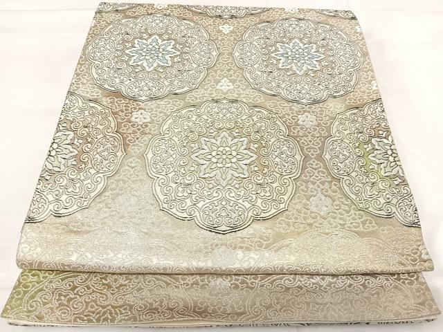 平和屋着物◎六通柄袋帯 鏡裏花文 銀糸 正絹 逸品 AABI0928yx