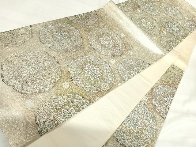 平和屋着物◎六通柄袋帯 鏡裏花文 銀糸 正絹 逸品 AABI0928yx
