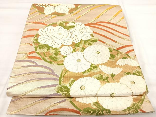 平和屋着物◎六通柄袋帯 唐織 花丸文 金糸 正絹 逸品 AABI0937yx