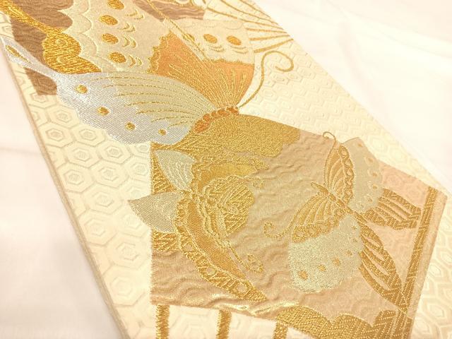 平和屋着物◎六通柄袋帯 唐織 扇面取華文 金銀糸 三越扱い 正絹 逸品 AABI0940yx