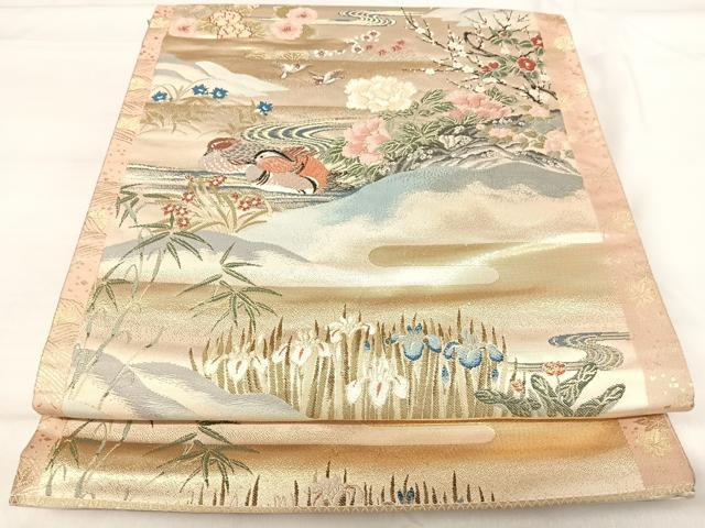 平和屋着物◎六通柄袋帯　唐織　山楽花鳥図　金糸　正絹　逸品　AABI0941yx 平和屋着物◎六通柄袋帯 唐織 山楽花鳥図 金糸 正絹 逸品 AABI0941yx