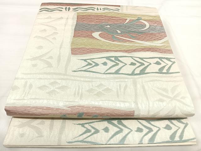 平和屋着物◎六通柄袋帯 横段花文 正絹 逸品 AABI0948yx