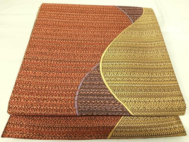 平和屋着物◎六通柄袋帯　よろけ縞　金糸　正絹　逸品　AABI0949yx 平和屋着物◎六通柄袋帯 よろけ縞 金糸 正絹 逸品 AABI0949yx