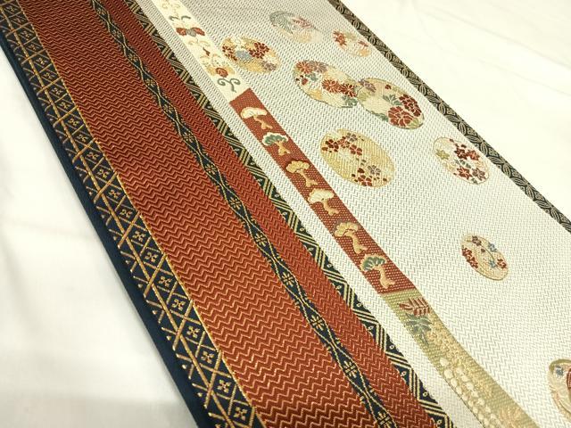 平和屋着物◎六通柄袋帯 唐織 献上花丸文 花色舞 金糸 正絹 逸品 AABI0951yx